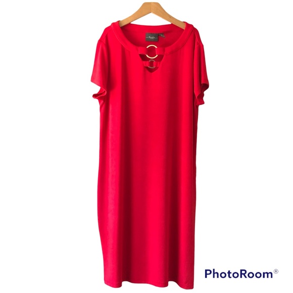 Chico's Tops - Chicos Travelers Red Tunic with Ring Detail Size Womens Large